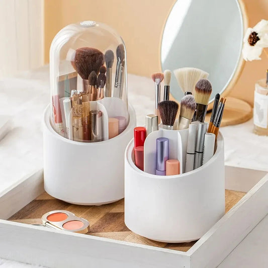 Rotating Makeup Brush Storage Box Portable Multifunction Dust Proof Desktop Organizer Lipstick Shadow Cosmetic Holder